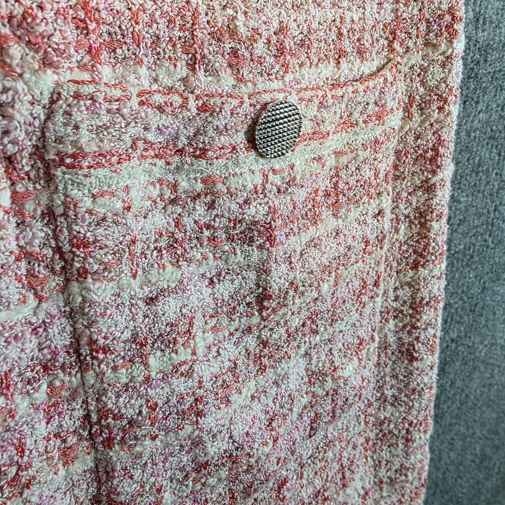 St John Jacket M Pink Tweed Knit Cardigan Duster Long Blazer Wool Blend Sweater - Picture 5 of 13